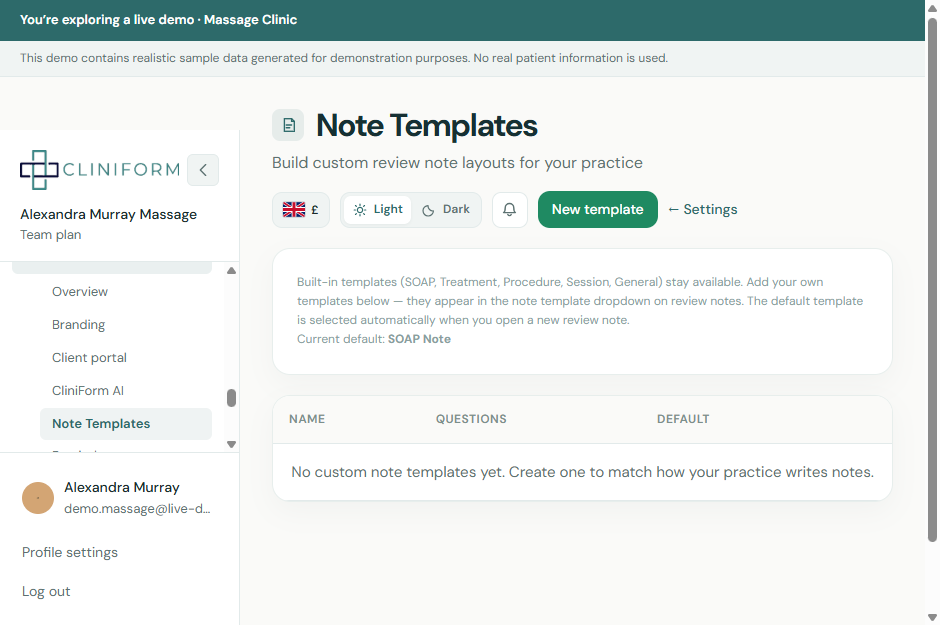 Note templates